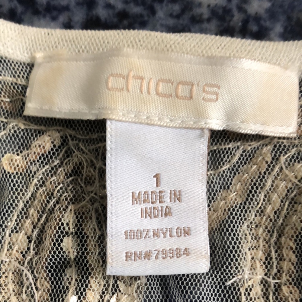 CHICO’S SHEER CREAM SHORT VEST • SILVER & GOLD BEAD DETAIL • sz 1 - Picture 7 of 10